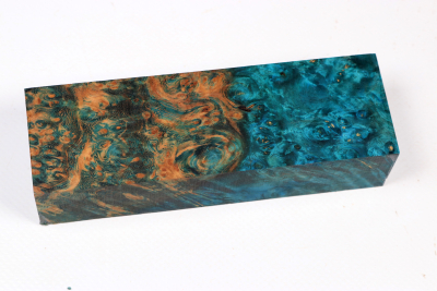 Knife Blank Amboyna Burl blue stabilized - Stab3825