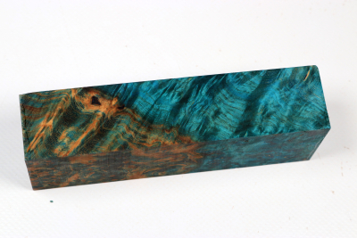 Knife Blank Amboyna Burl blue stabilized - Stab3825
