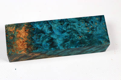 Knife Blank Amboyna Burl blue stabilized - Stab3825