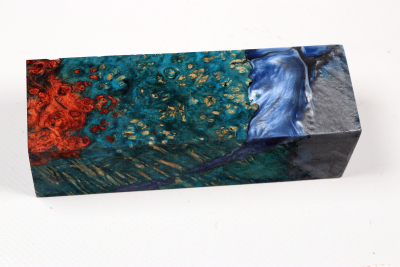 Knife Blank HybridWood Amboyna Burl blue stabilized - HybrWo04116