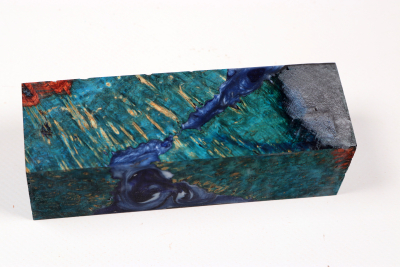 Knife Blank HybridWood Amboyna Burl blue stabilized - HybrWo04116