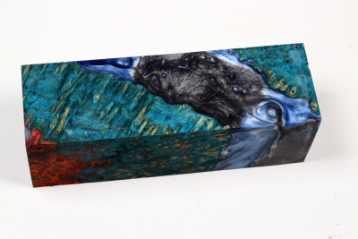 Knife Blank HybridWood Amboyna Burl blue stabilized - HybrWo04116