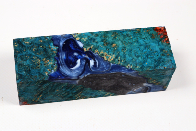 Knife Blank HybridWood Amboyna Burl blue stabilized - HybrWo04116