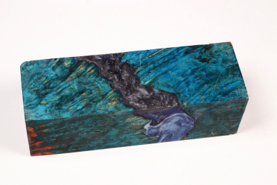 Knife Blank HybridWood Amboyna Burl blue stabilized - HybrWo04163