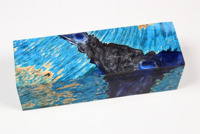 Knife Blank HybridWood Box Elder Burl blue stabilized - HybrWo4100