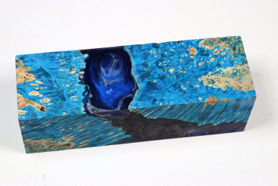 Knife Blank HybridWood Box Elder Burl blue stabilized - HybrWo4100