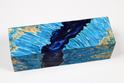 Knife Blank HybridWood Box Elder Burl blue stabilized - HybrWo4100