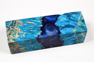 Messergriffblock HybridWood Eschenahorn Maser blau stabilisiert - HybrWo4127