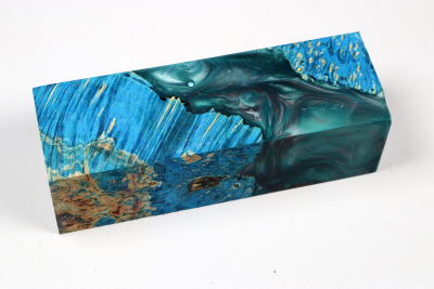 Messergriffblock HybridWood Eschenahorn Maser blau stabilisiert - HybrWo4134