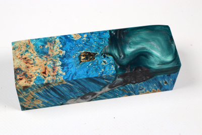 Messergriffblock HybridWood Eschenahorn Maser blau stabilisiert - HybrWo4134
