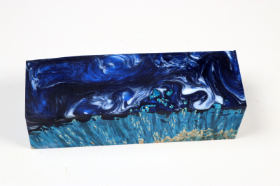 Messergriffblock HybridWood Eschenahorn Maser blau stabilisiert - HybrWo4158
