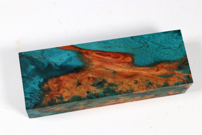 Knife Blank Amboyna Burl blue stabilized - Stab3610