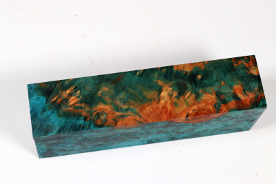 Knife Blank Amboyna Burl blue stabilized - Stab3610