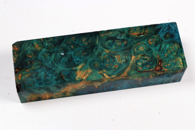 Knife Blank Amboyna Burl blue stabilized - Stab3921