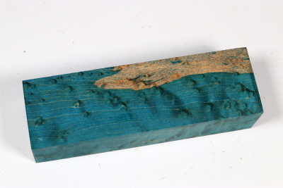 Messergriffblock Vogelaugenahorn blau stabilisiert - Stabi3649