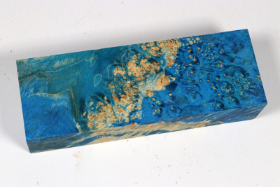Messergriffblock eschenblättriger Ahorn Maser blau stabilisiert - Stabi3697